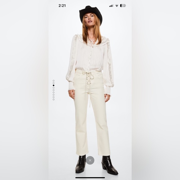 Mango Ecru Straight Jeans with Drawstring - Picture 7 of 8